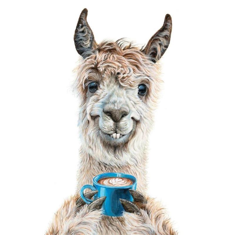 Funny Animal, Tiger, Owl, Dog, Cat Drinking Coffee, Poster, Canvas, Painting, Lama, Latte, Coffee, Art Painting for Decoration Cafe