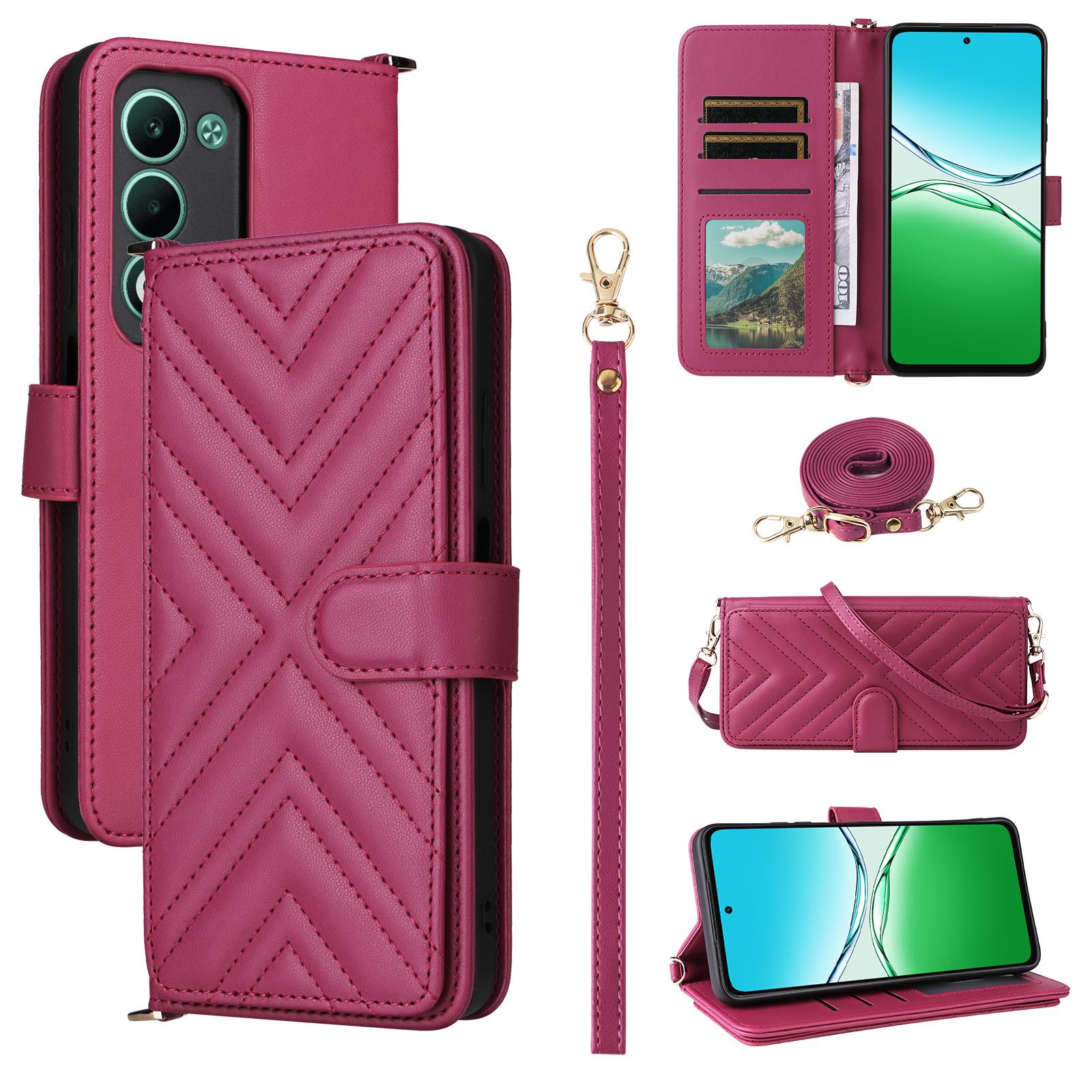 

Чехол для Oppo A5 5G/4G/A5m с плечевым/кистевым ремешком Кожаный чехол для телефона Подставка Кошелек Rose