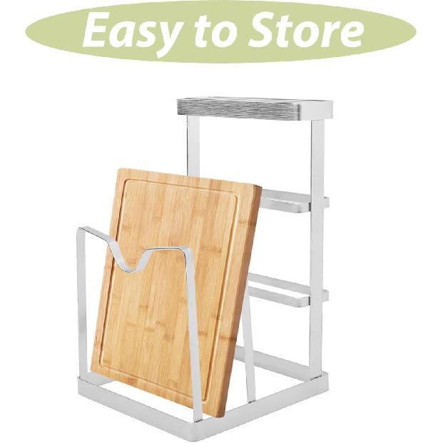 Stainless Steel Pot Lid Stand and Chopping Board Rack for Kitchen Countertop Organization, Storage Block, Space-Saving Cooking Accessory