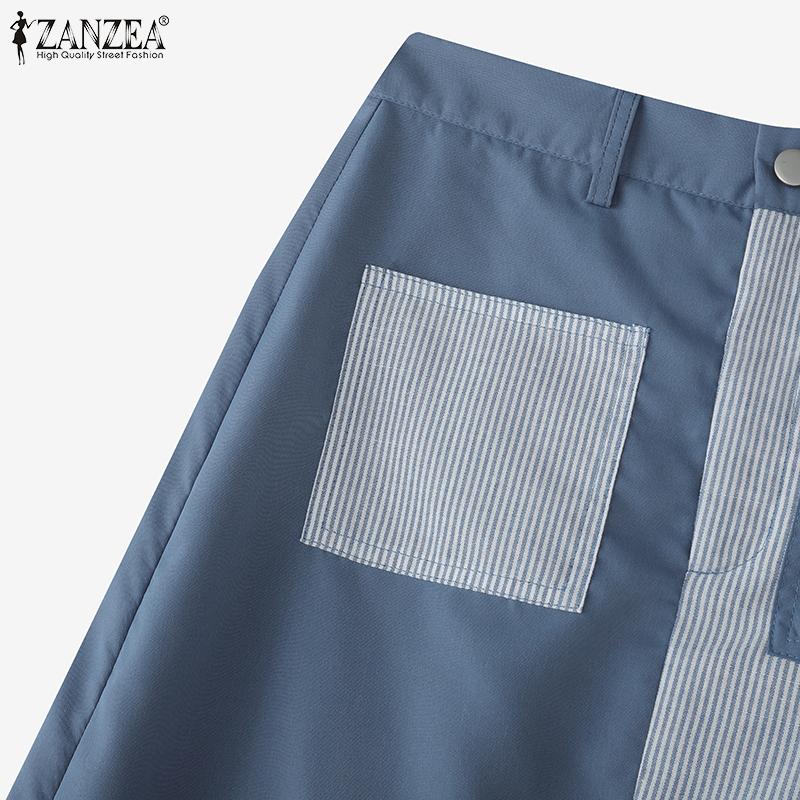 ZANZEA Womens Casual Stripe Patchwork Midi Skirts
