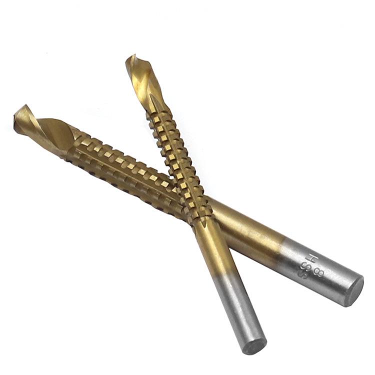 6-Piece Titanium-Plated Pagoda Step Drill Bit Set with Triangle Shank for Woodworking and Grooving