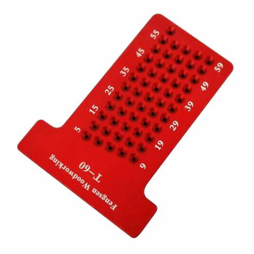amleso T-Shaped Ruler, 1mm Hole Spacing, Woodworking Scriber, Carpenter's Marking Tool, Template, Red