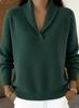 European American Autumn Winter Loose V-neck Lapel Sweater, Solid Color, Long Sleeve, Versatile Knitwear