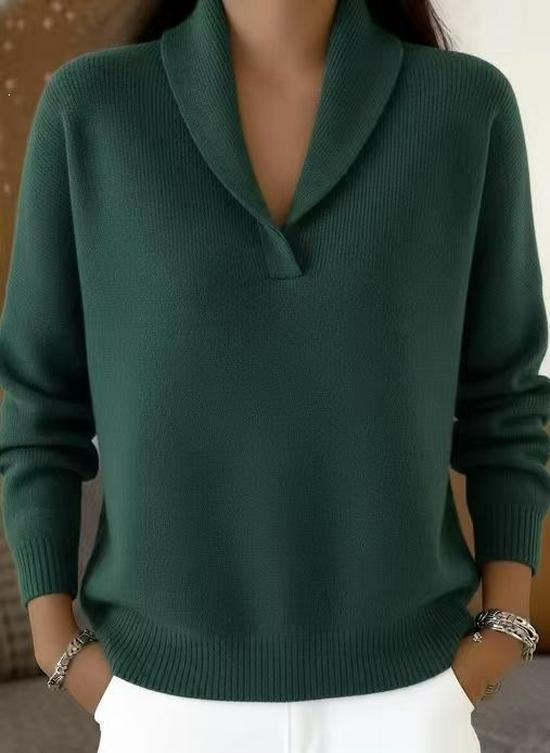 European American Autumn Winter Loose V-neck Lapel Sweater, Solid Color, Long Sleeve, Versatile Knitwear
