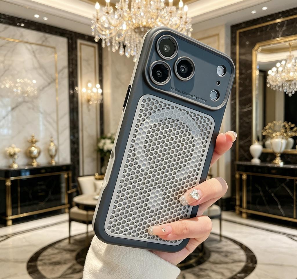 Applicable to iPhone17Pro mobile phone case Oracle two-color mesh magnetic suction Apple 16 summer heat dissipation and anti-drop case