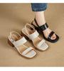 5Cm thick heel leather sandals women's summer new retro word with square head open toe middle heel soft-soled slippers women