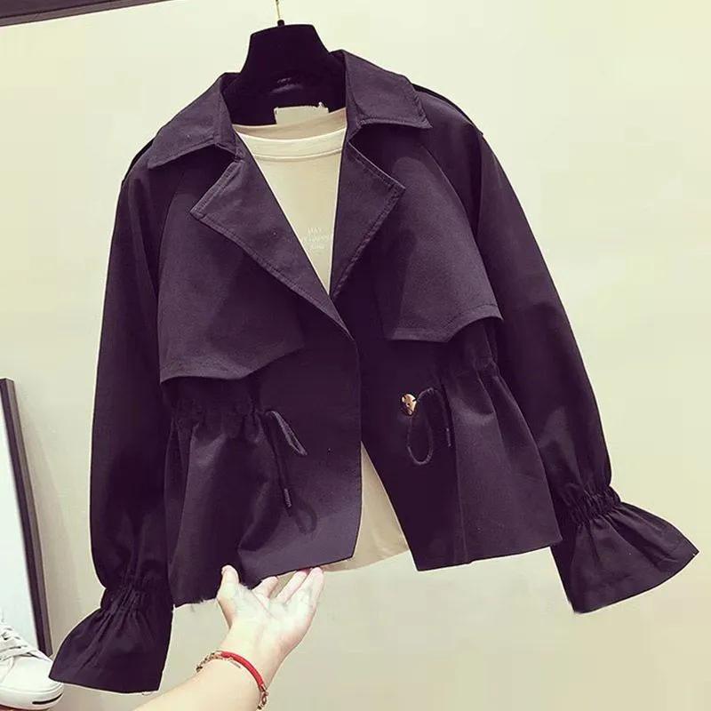 Women's Short Jacket Spring Autumn Korean Fashion Loose Waist Slim Windbreaker Coat Solid Female Outwear Tops