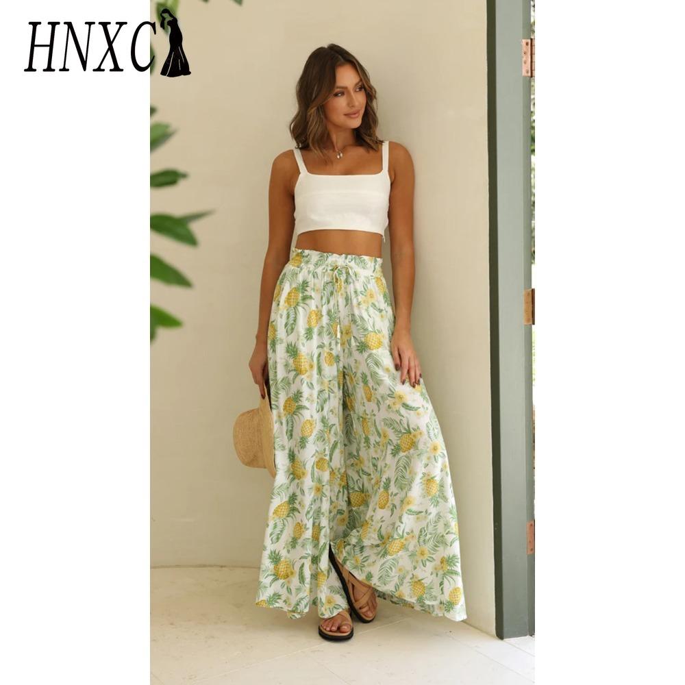 HNXC Women's Fashion Casual Solid Color Print Pants & Capris
