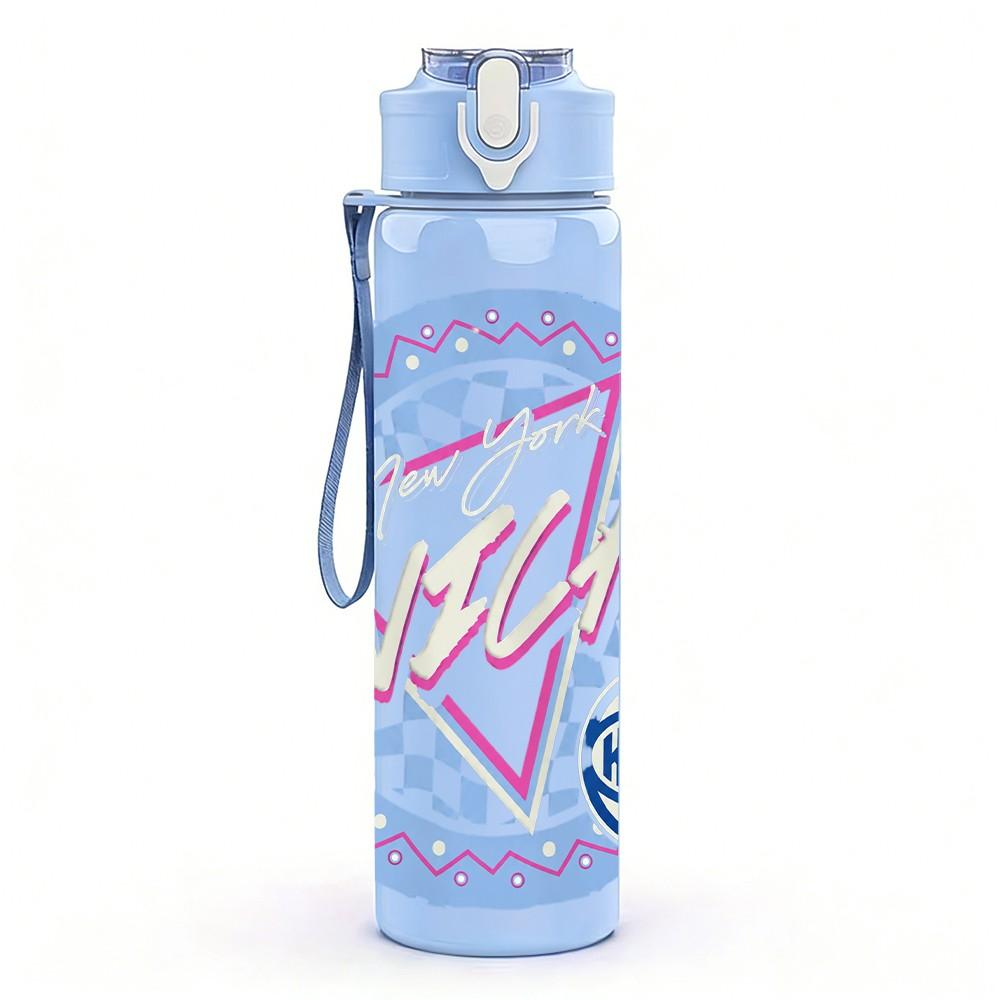 1PC Pink Graffiti Text Art 750ml Sports Water Bottle Leakproof Straw Lid Outdoor Office Home