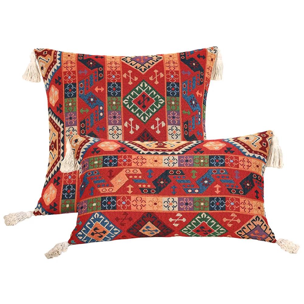 Retro European Style Cotton Linen Flower Cushion Pillowcase Living Room Sofa Backrest High Precision Jacquard Cushion Cover