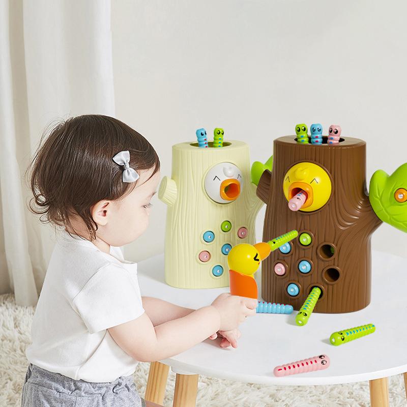 Toys For Ages 2-4; Montessori Toys, Fine Motor Skills Toddler Toys Age 2-4, Woodpecker Worm Toy Magnetic Bird Feeding Game