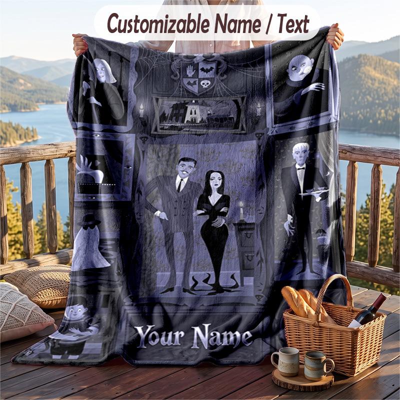 Custom Text Flannel Throw Blanket, Lightweight Cozy Bed Sofa BlanketThe Addams Family