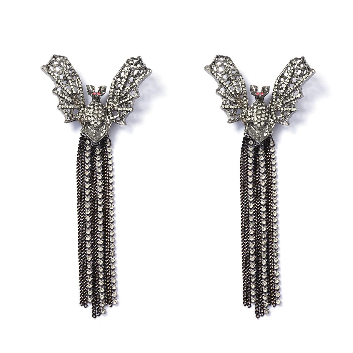 

Fashion Metal Bat Rhinestone Tassel Dangle Earrings ZAA New Simple Gothic Earrings Women Halloween Party Zircon Accessories мідний
