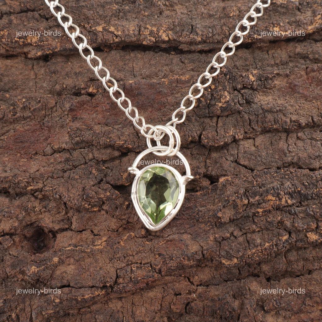Pear Green Amethyst Stone Sterling Silver Unique Sisters Gift Wedding Pendant PP-56-10