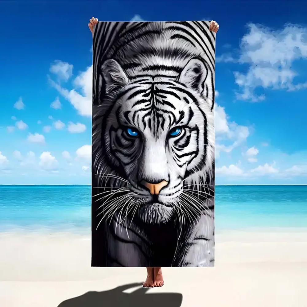 Asciugamano da Spiaggia Animale Tigre Leone Stampa Digitale Sottile Asciugatura Rapida Anti-Sabbia Microfibra Leggero per Nuoto Yoga Viaggio Palestra Regalo