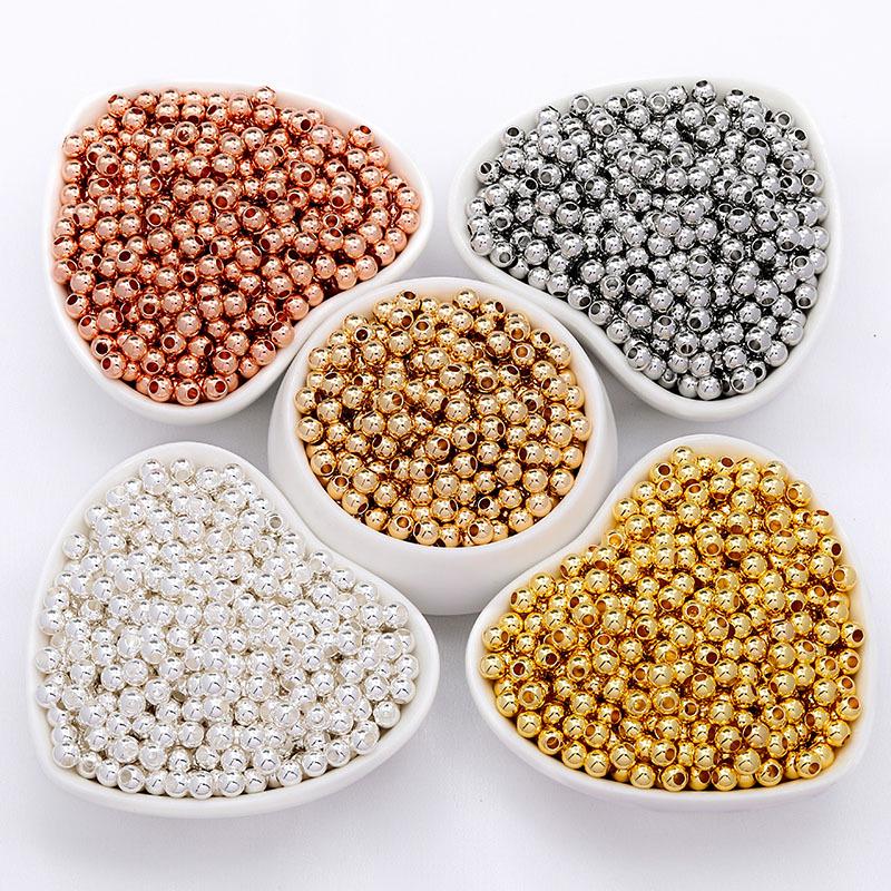 14K Gold-Filled Glossy Round Beads, Rose Gold & Silver 18K Spacer Beads for Bracelet & Necklace Jewelry.