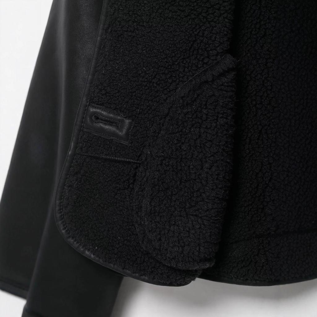 European-American Style Black Suede Leather Jacket for Women, Short Winter New Shearling Jacket