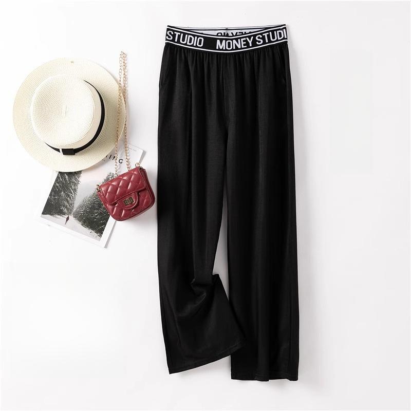 2026 New Spring/Summer Thin Loose Straight Casual Faux-Tencel Wide-Leg Pants M чёрный