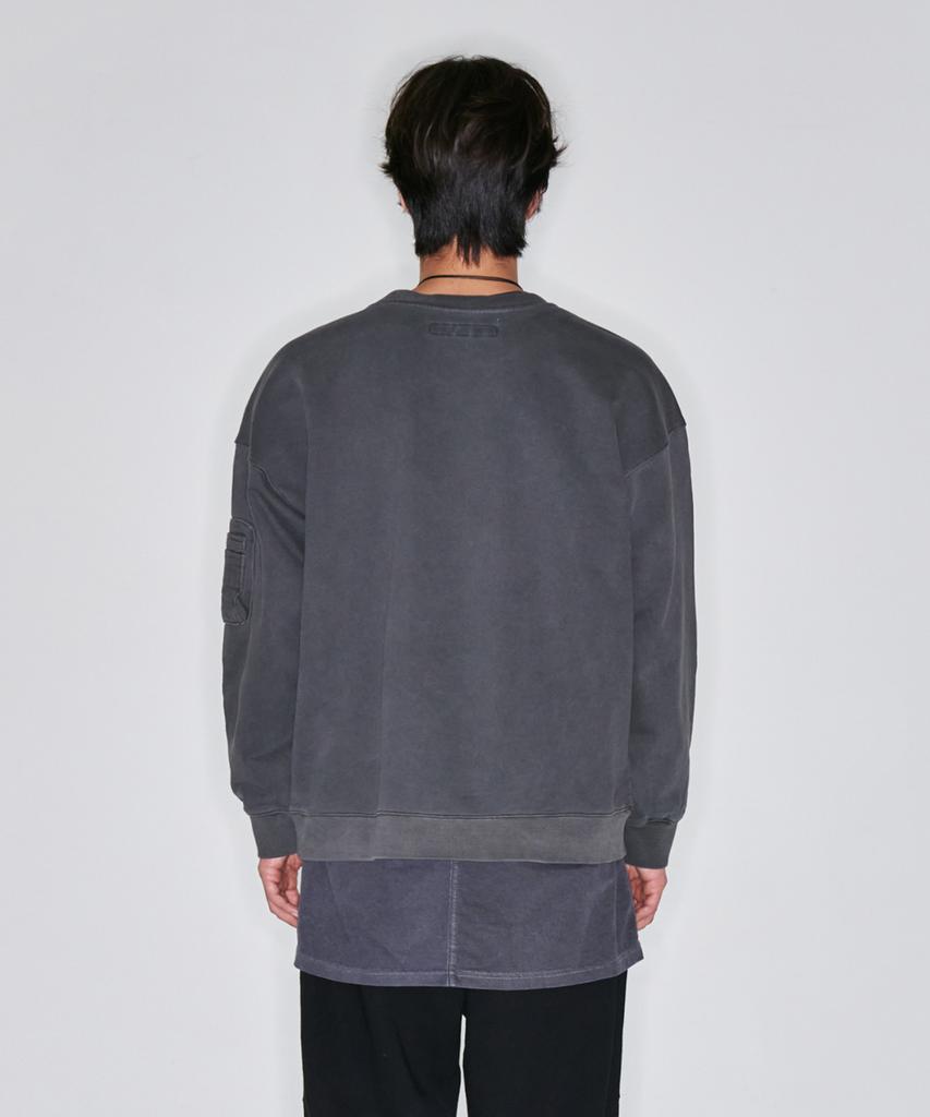 ATTENTIONROW Retro Ma-1 Vintage Pigment Oversized Sweatshirt (Dark Gray)