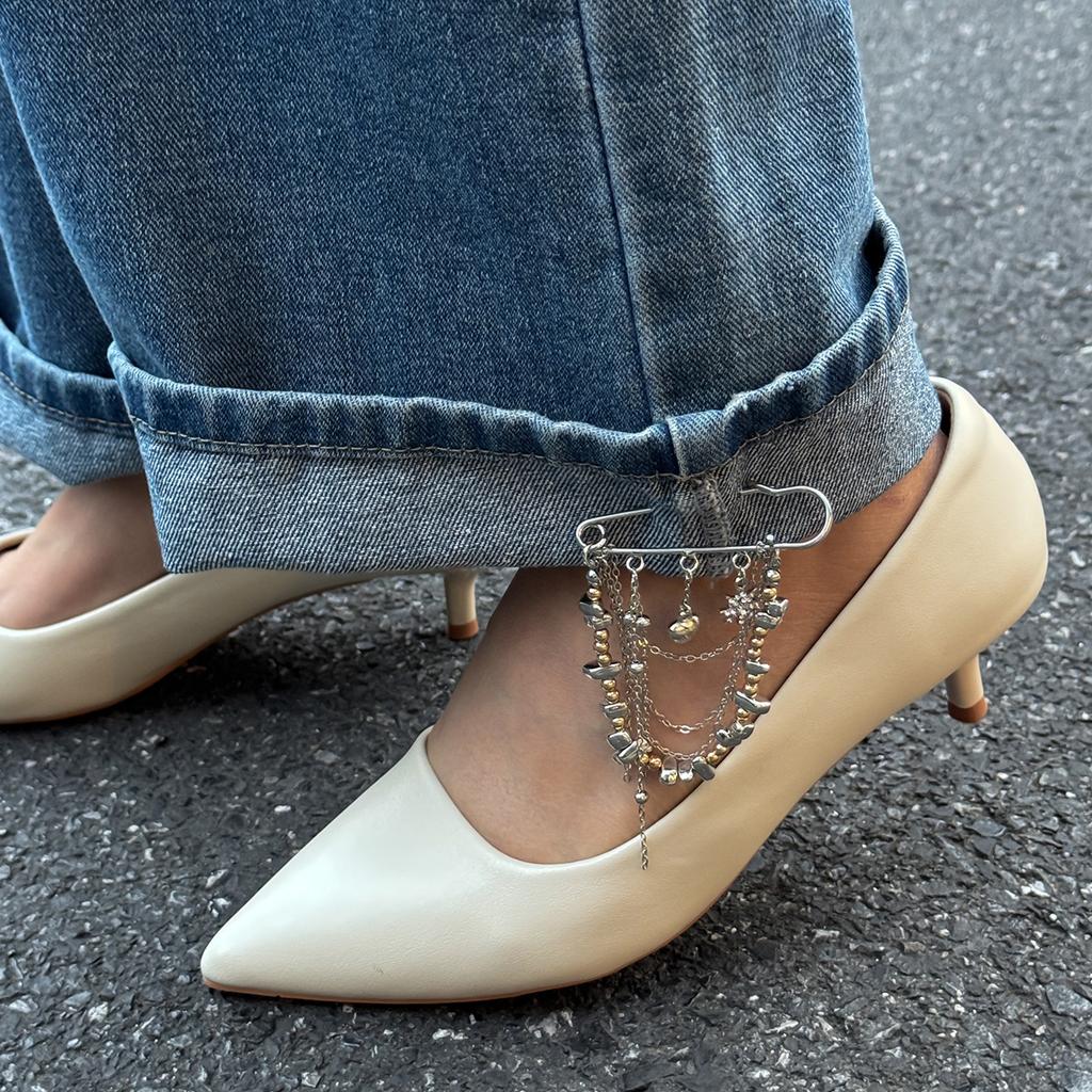 Irregular Style Design Ccb Beaded Chain Fringed Brooch, Simple Metal Love Pin Pants Anklet