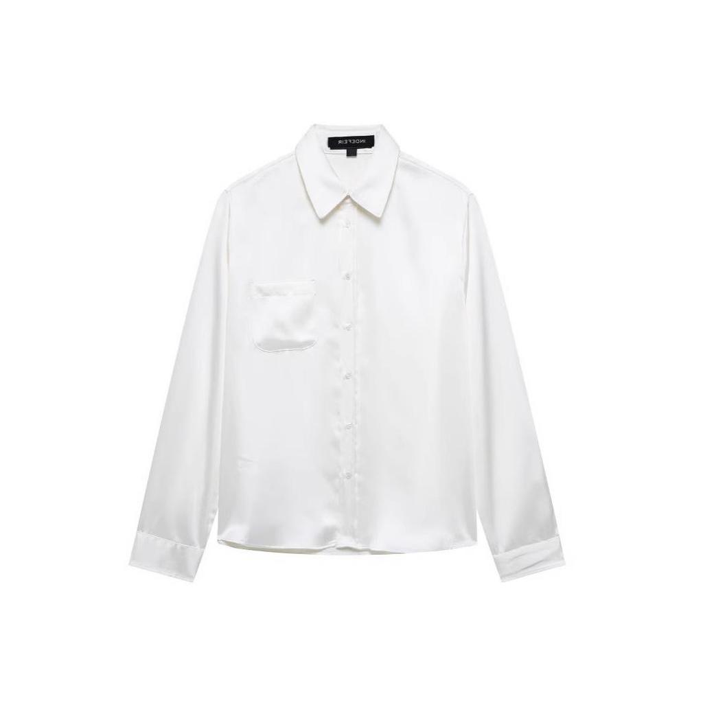 TAOP&ZA Women's Spring/Summer Elegant Solid Silk Satin Slim Fit Shirt