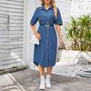 Denim Dress for Women Short Sleeve Jean Dress Button Down Lapel Shirt Dress Summer