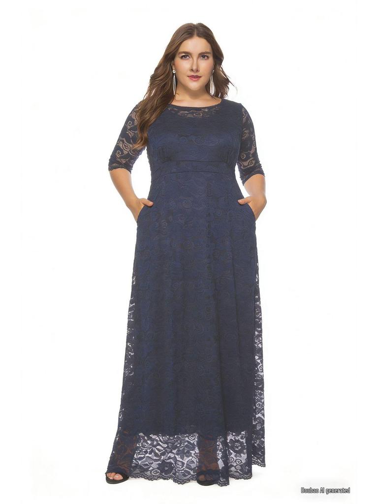 Damen Abend- & Brautjungfernkleid in Übergröße mit Spitze und Tasche, Neu für 2025