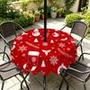 Outdoor Christmas Tablecloth Round Waterproof Oil-Resistant Patio Table Cover Garden Deck Umbrella Hole