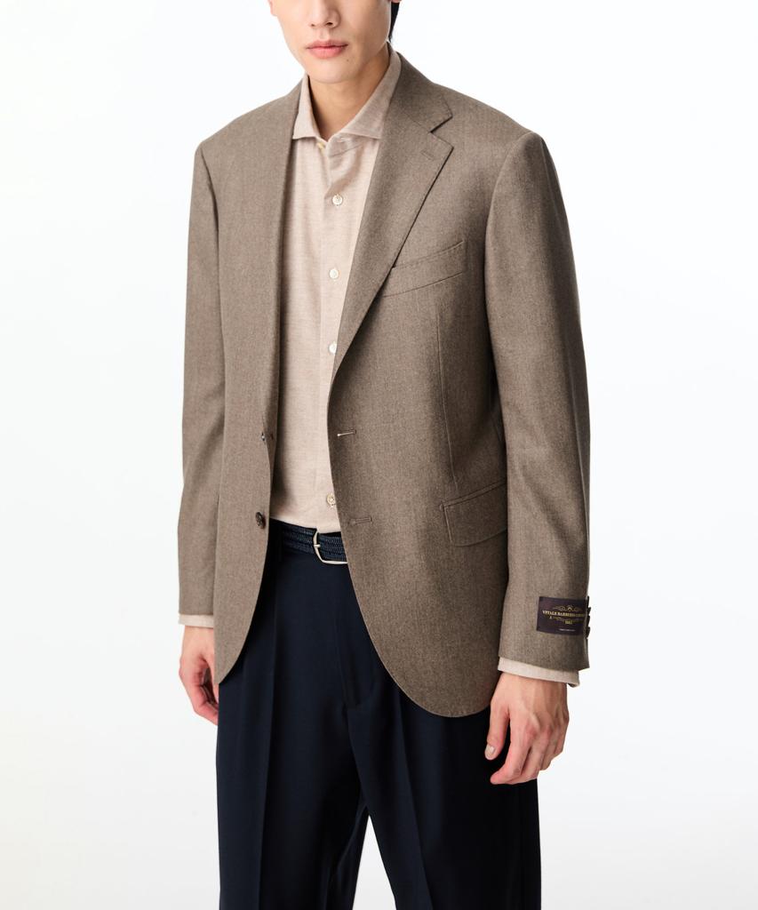 Man On The Boon Notched Lapel Flannel Suit Jacket_Dark Beige 4714351005