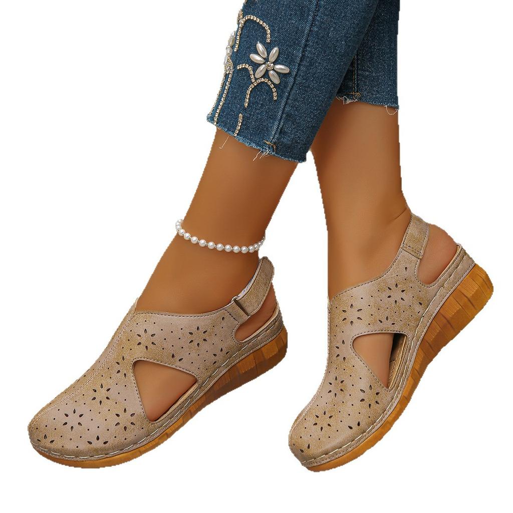 Ladies'Adjustable Velcro with Wedge Heel Sandals - Breathable Thick Sole Anti Slip, Comfortable Closed Toe Design for Summer, Fashionable Strap Shoes