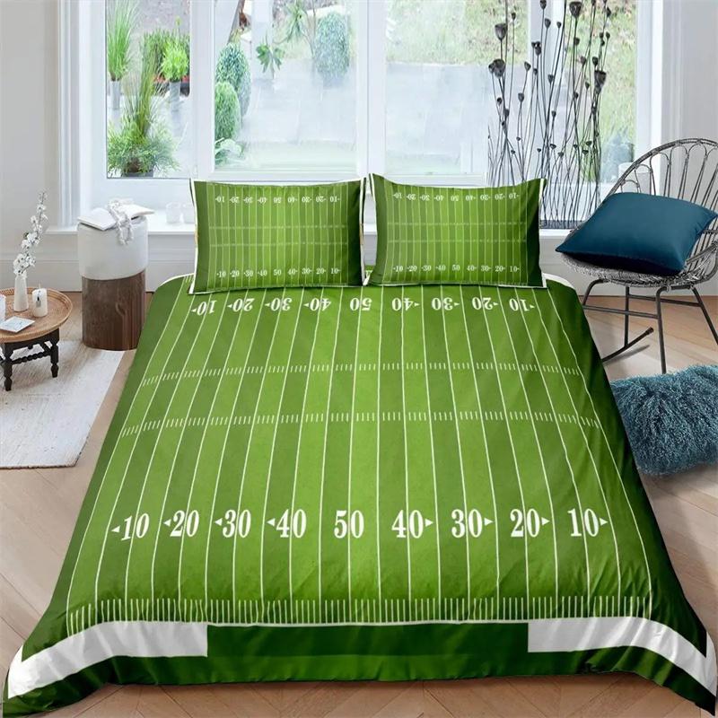 Green Football Field King Queen Duvet Cover Soccer Field Comforter Cover Boys Men Sport Games Bedding Set Polyester Quilt Cover