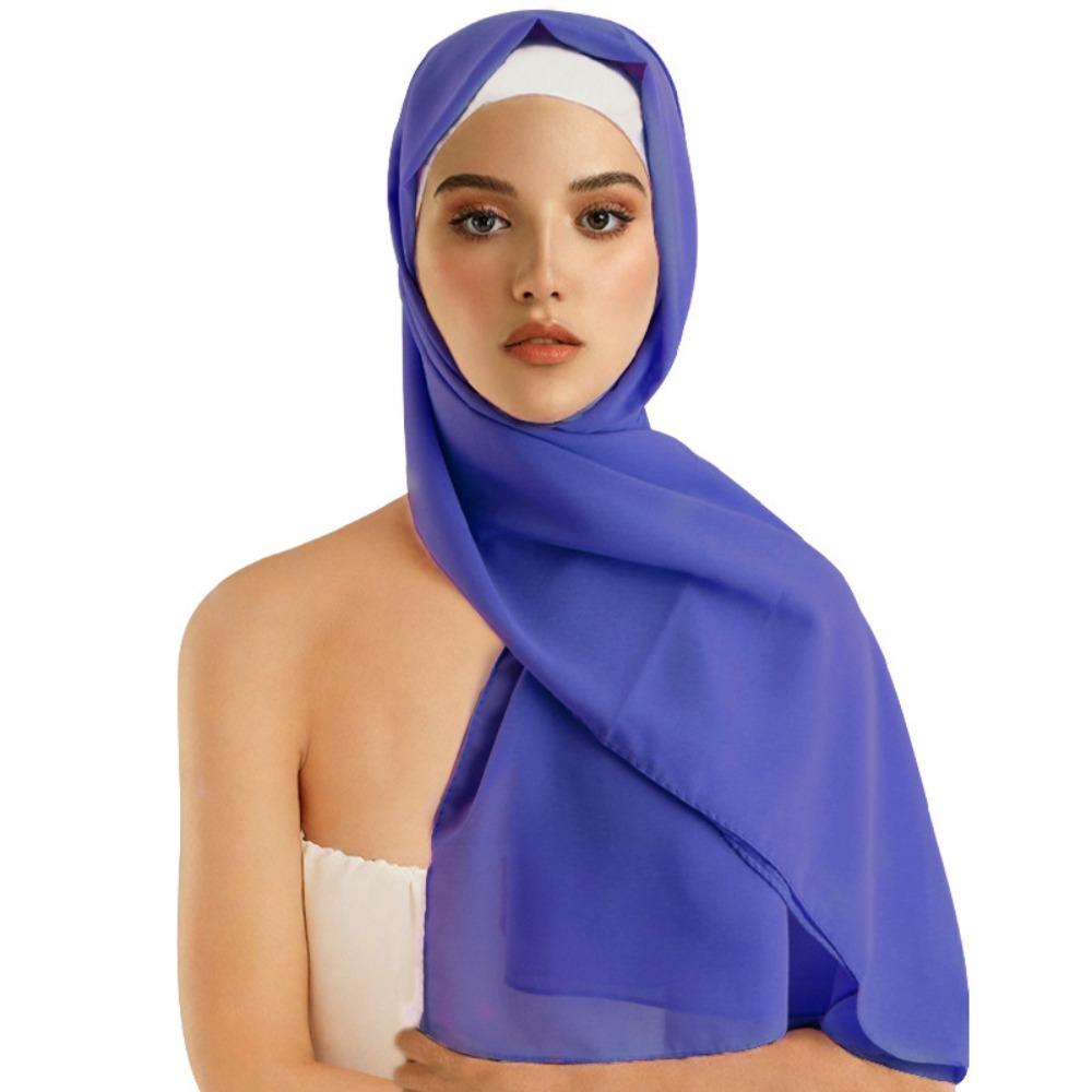 Solid Color Chiffon Hijab Scarf Bubble Pearl Soft Chiffon Headscarf Plain Design Folded Style Shawls Scarf Summer Season