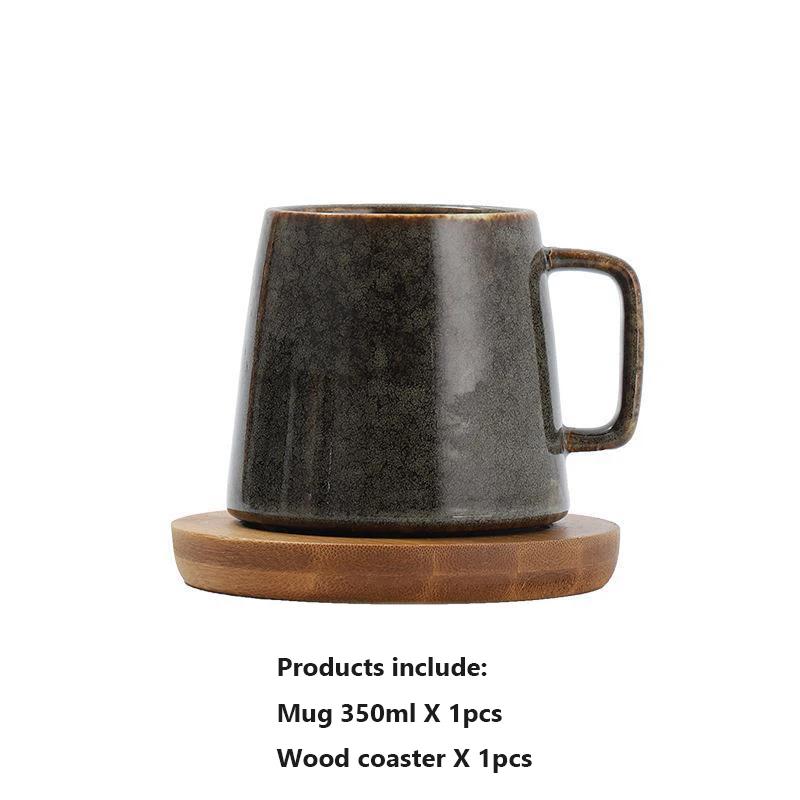 Japanese Vintage Ceramic Mug, High-Capacity Cup, Couple Drinking Home Office Handle, Coffee Tea Cups, Underglaze Color, 111ml
