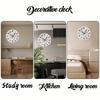 White Peony Wooden Round Silent Hanging Wall Clock, Suitable For Living Room, Office, Study Room, Bedroom, Home Decoration