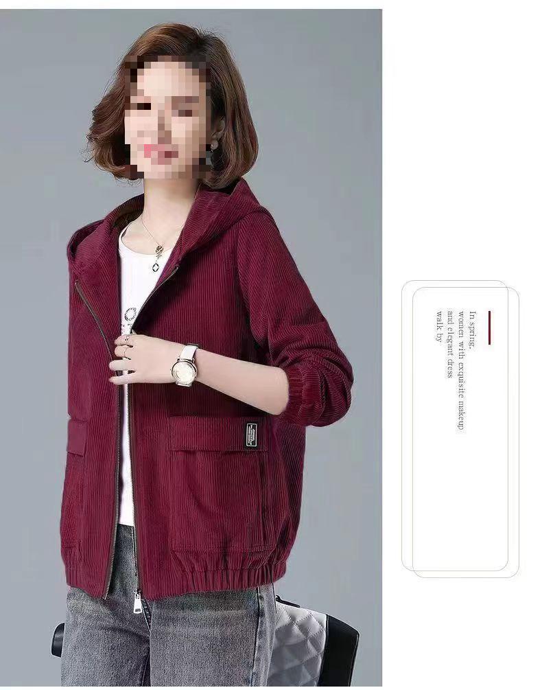2026 Autumn Winter Women's Plus Size Corduroy Jacket - Casual, Slimming, Fashionable Mother's Wear