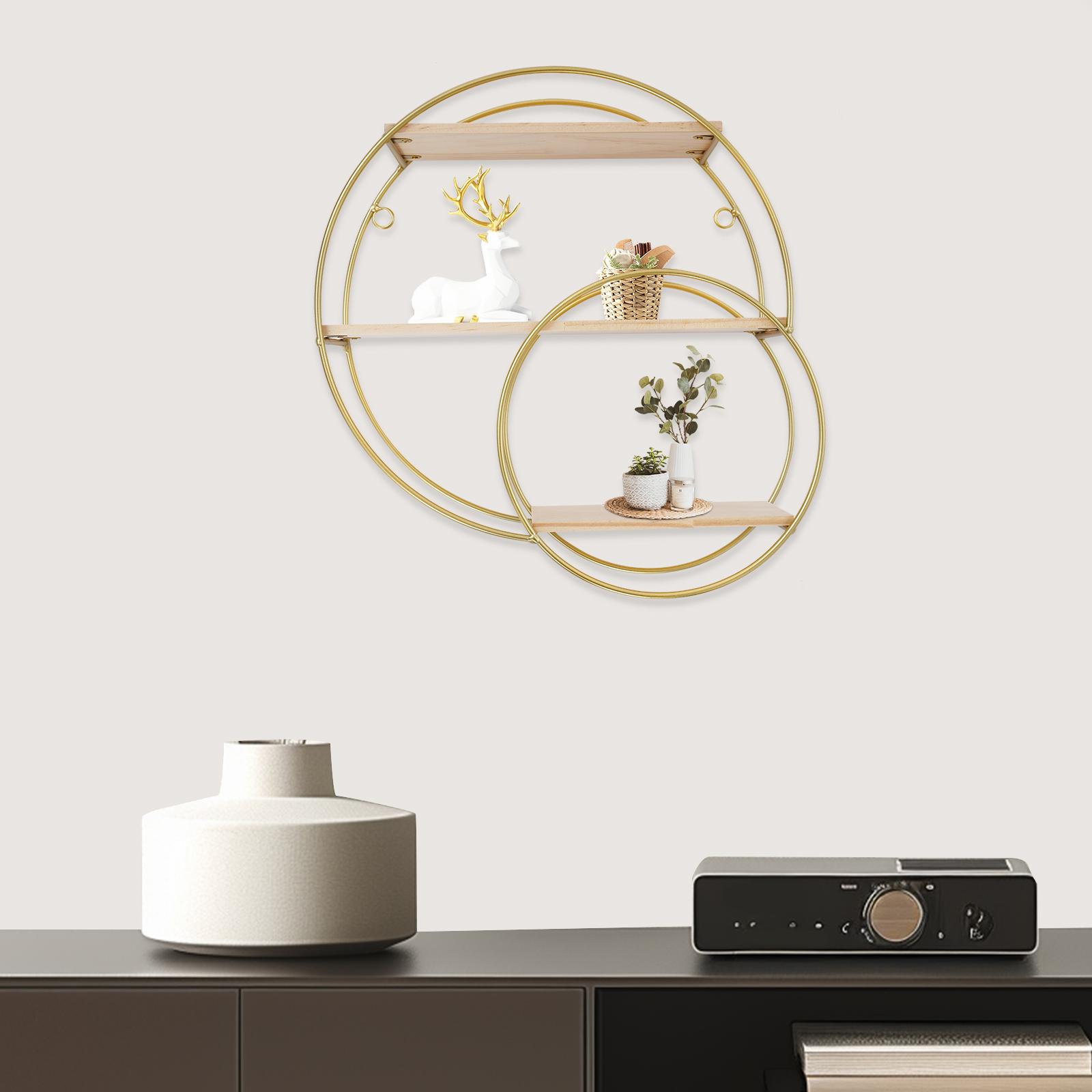 3-ярусная железная стойка-витрина, золотая круглая/круглая+луна, настенная полка для гостиных