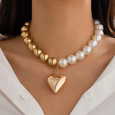 Pearl Necklace Summer New Large Round Bead French Love In Versatile Beaded Peach Heart Pearl Necklace