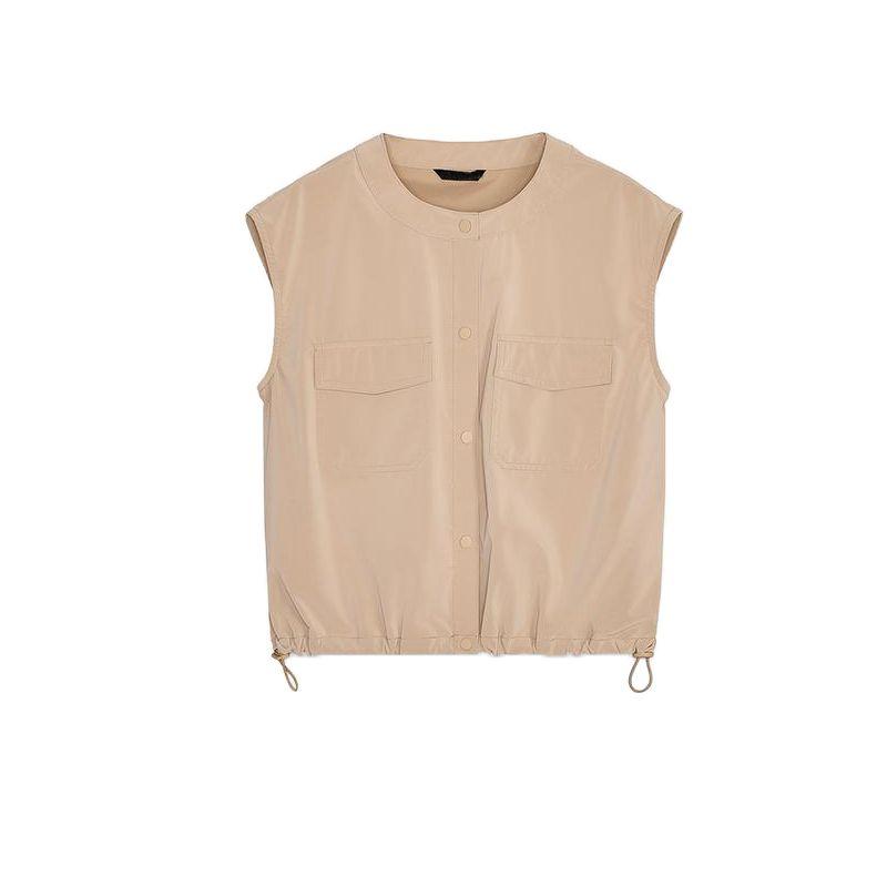 Spring and Summer New Women's Clothing French Press Ornament Minimalist Elastic Hem Round Neck Sleeveless Vest 8351025