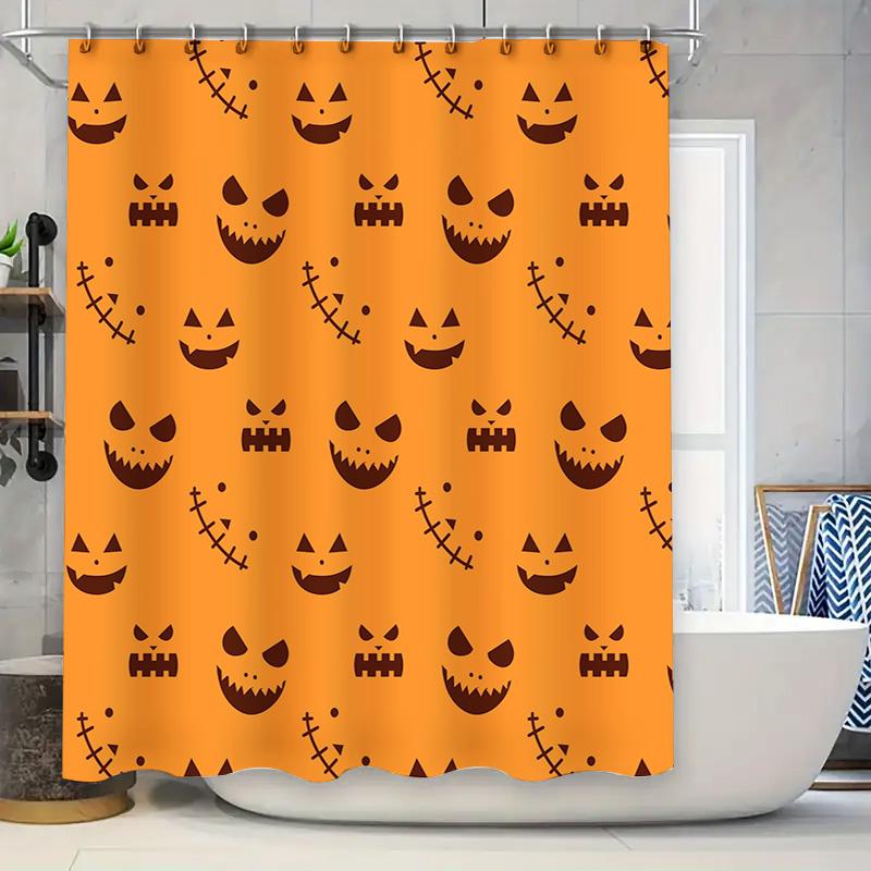 

Halloween Decor Shower Curtain Scary Pumpkins Design, Orange Color, 3D Printed Fabric, Waterproof Home Bathroom Decoration Suppl W60H190(CM)-1 Pcs