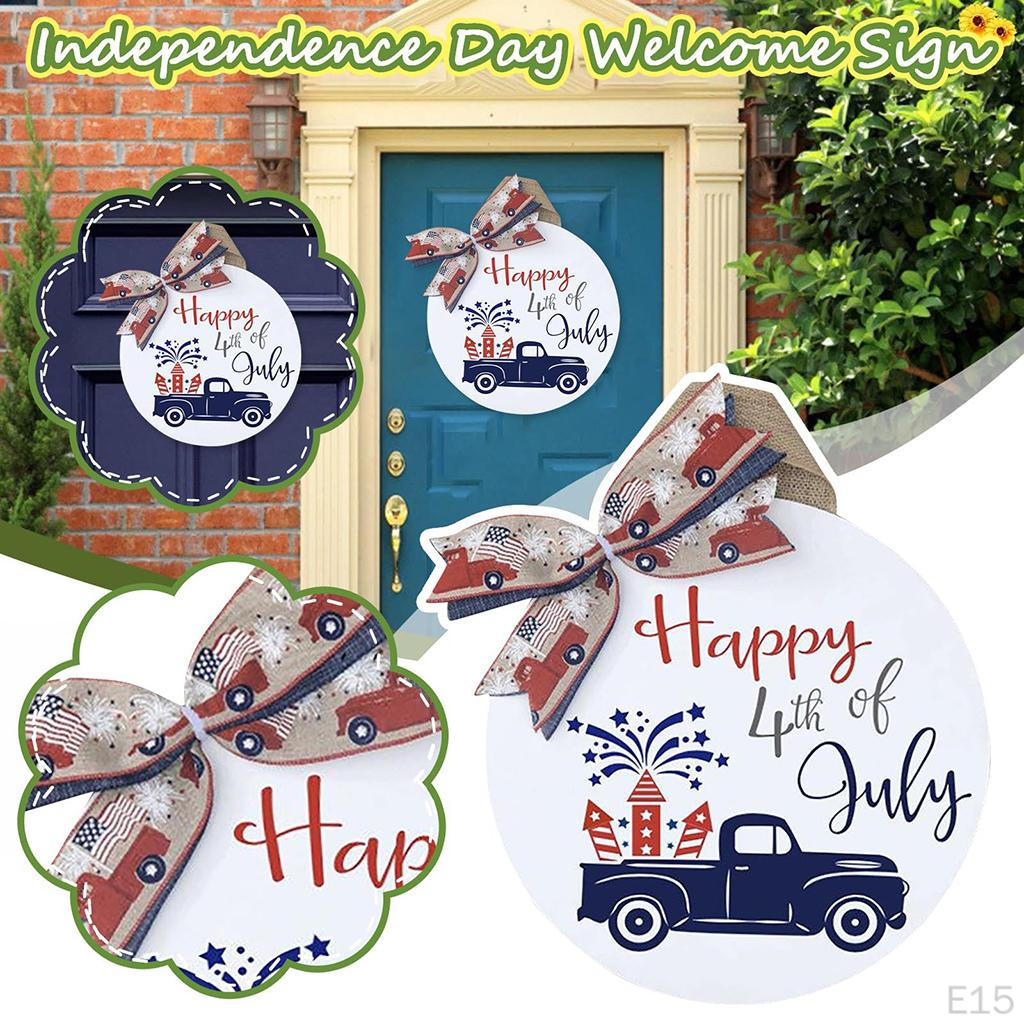 Americana July 4th Patriotic Circular Sign Decoration for Home Front Door Memorial Ornament