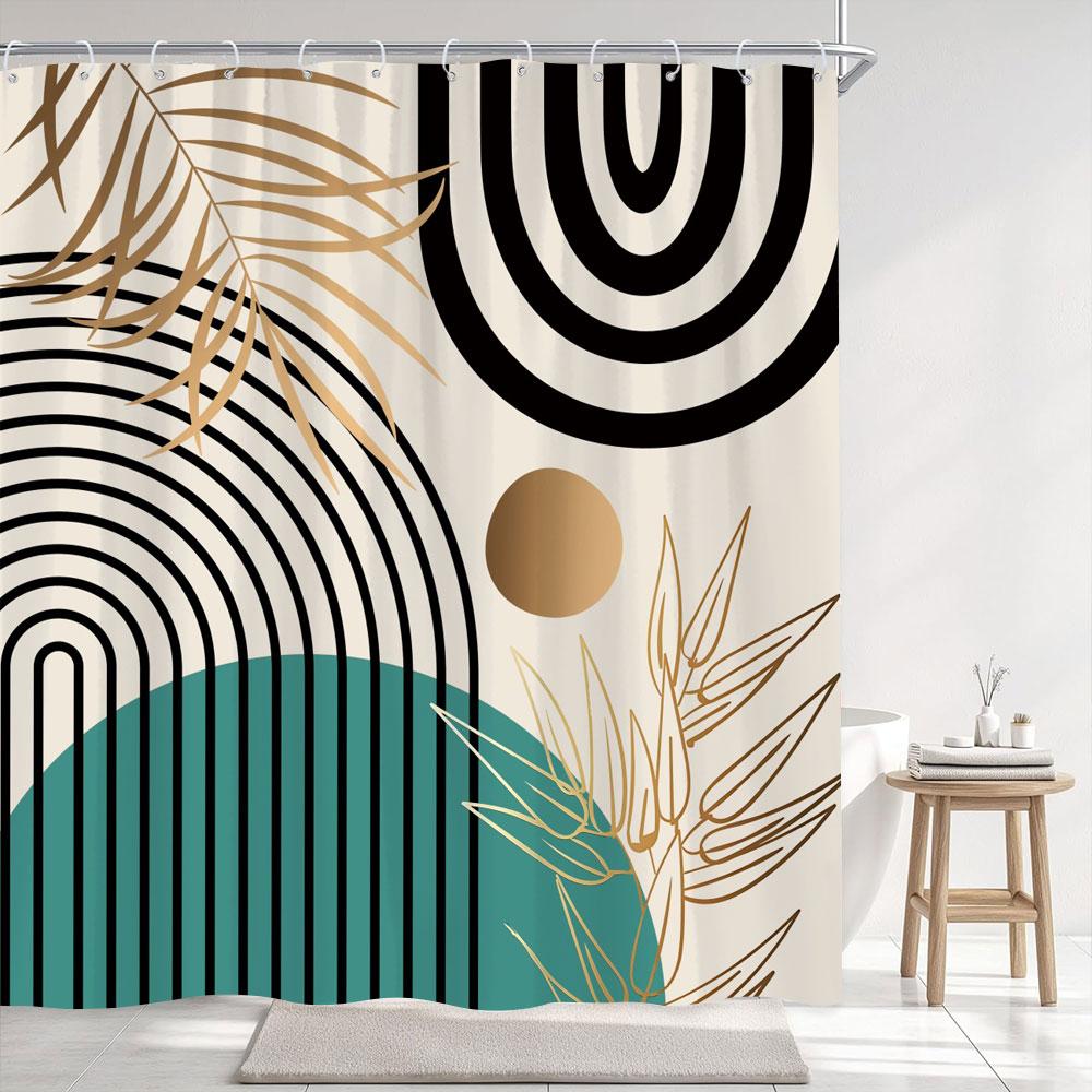 Vintage Medieval Style Printed Shower Curtain Simple Modern Abstract Geometric Line Polyester Fabric Bath Curtain Bathroom Decor 90x180cm