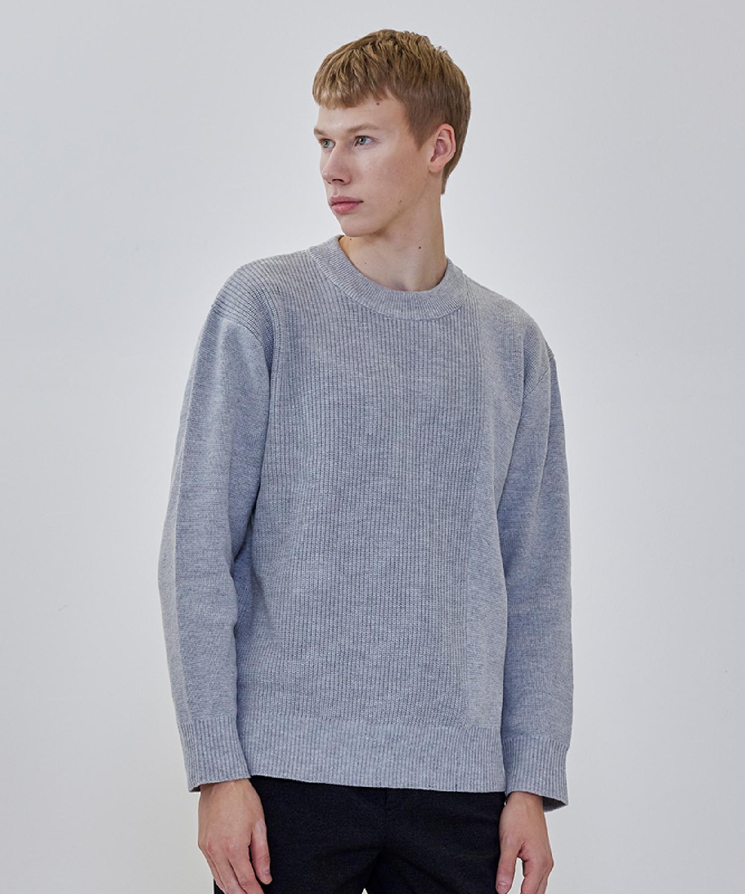 Adhoc Men S Modified Knit Crew Neck Knit (Light Gray) Light Gray/095