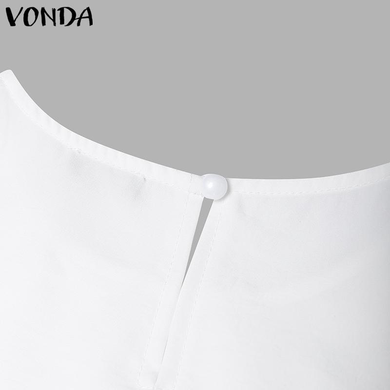 VONDA Women Short Sleeve Front Crochet Patchwork Fake Two Pieces Blouse