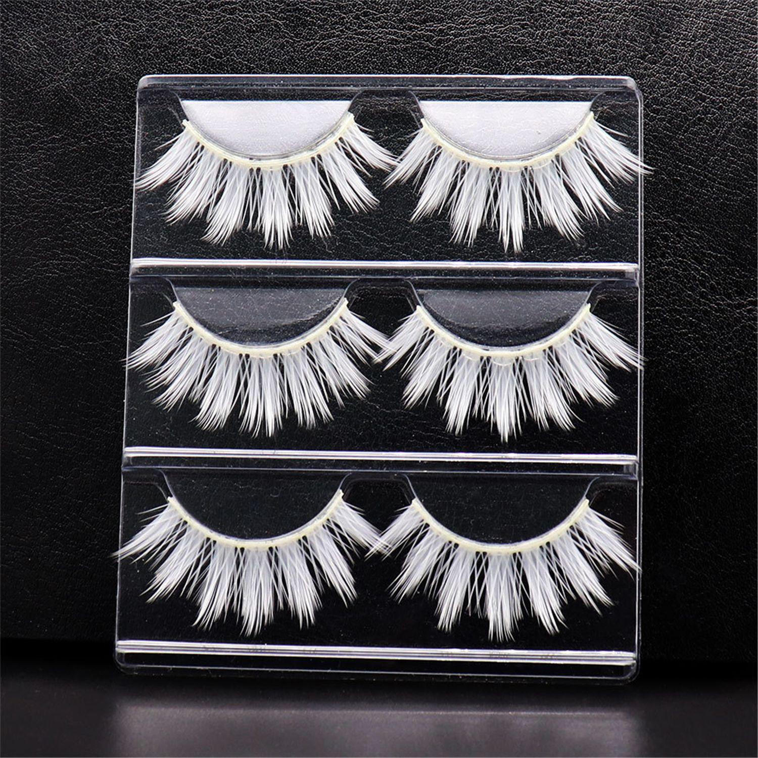 Cosplay Wispy for Halloween Reusable Fluffy False Lashes Cosplay False Eyelashes White Lashes Style 1 (3 Pairs )