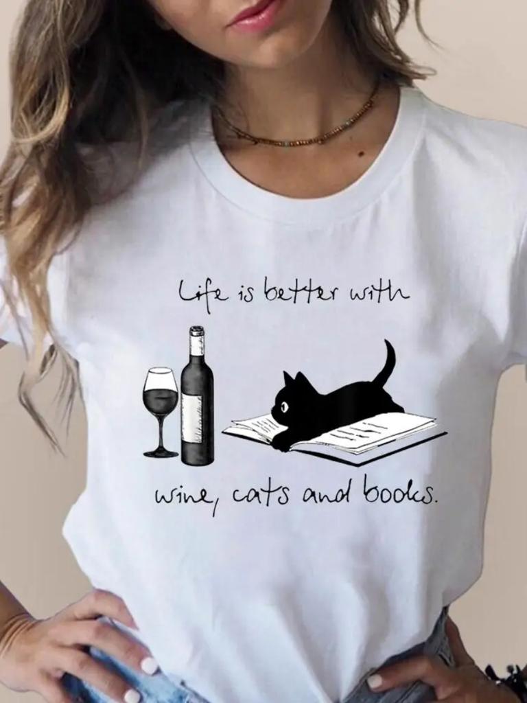 Summer Plus Size Print T Fashion 3D Cat Lovely Trend Cute Women's Clothing Short Sleeve Clothes Summer T-shirts Ladies Graphic Tee