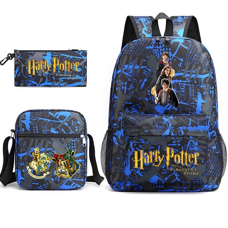 Large Capacity Schoolbag with Shoulder Strap; Student Three-piece Pencil Case Set