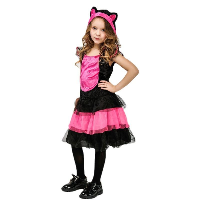 Halloween girls children cute pink pussy princess dress stage show costume carnival osplay