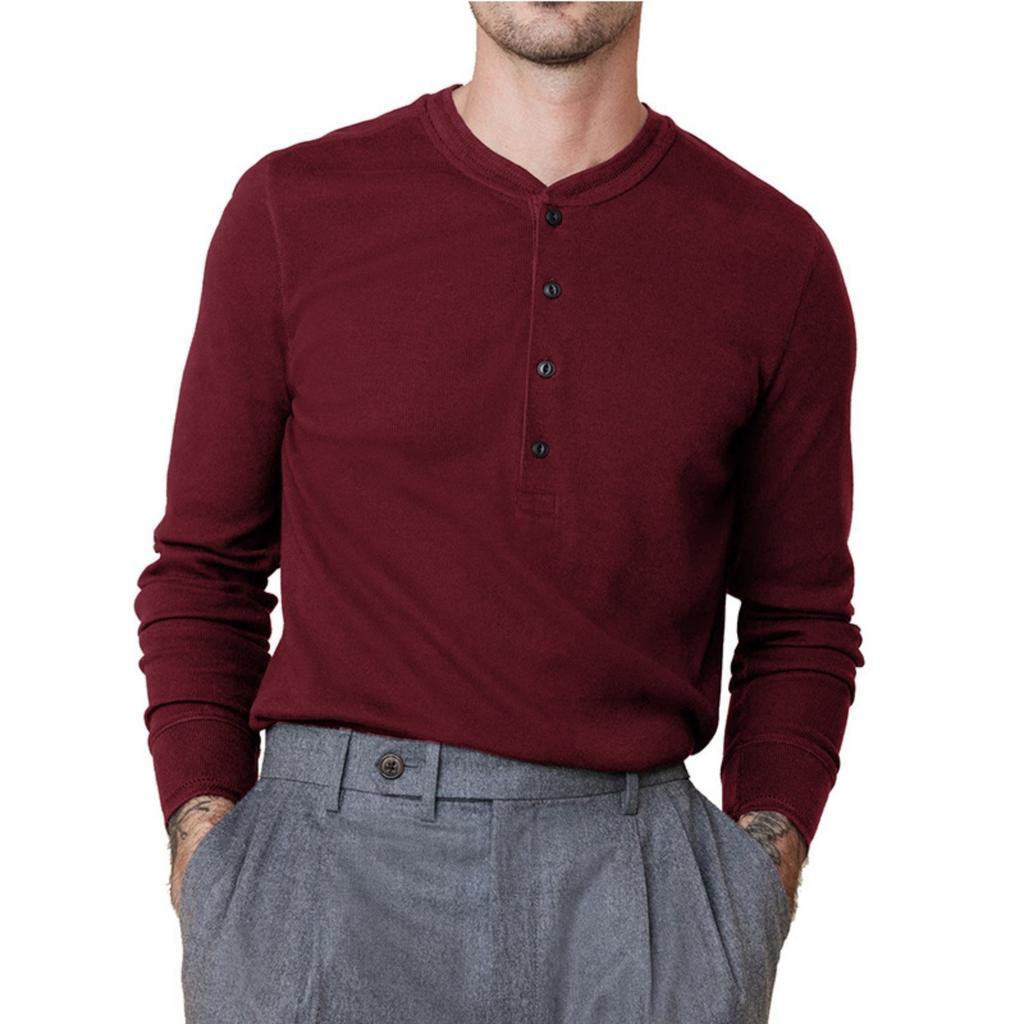 Men's Cotton Solid Color  Long-Sleeve T-Shirt - Casual Base Layer Outdoor Top