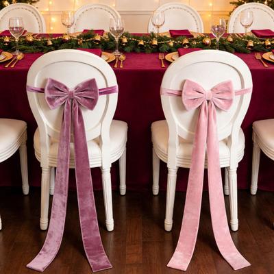Chair Sash Bow Reusable Chair Back Velvet Bow Universal Wedding Events Banquet Anniversary Bridal Banquet Party Dining Chair Cover Decoration