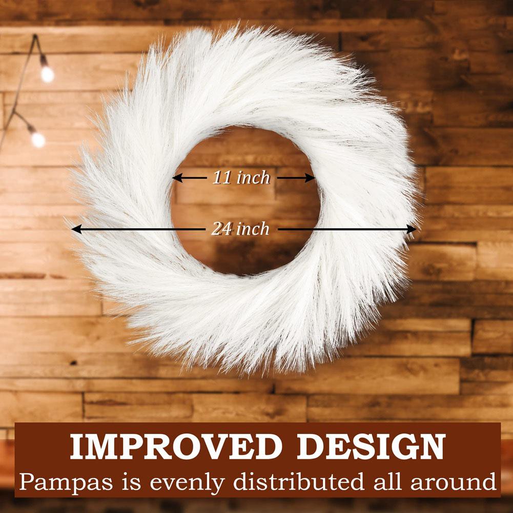 Good-Faux Pampas Grass Wreath 24Inch Fall Wreath Farmhouse Wreath With 11Inch Inner Ring For Christmas Decor (White)